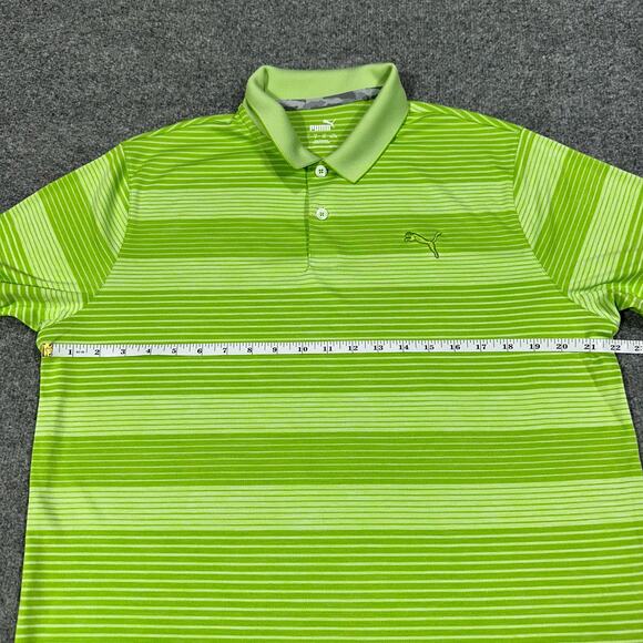 Puma Green Striped Short Sleeve Collared Golf Polo Shirt Men’s Size Large - Picture 6 of 8